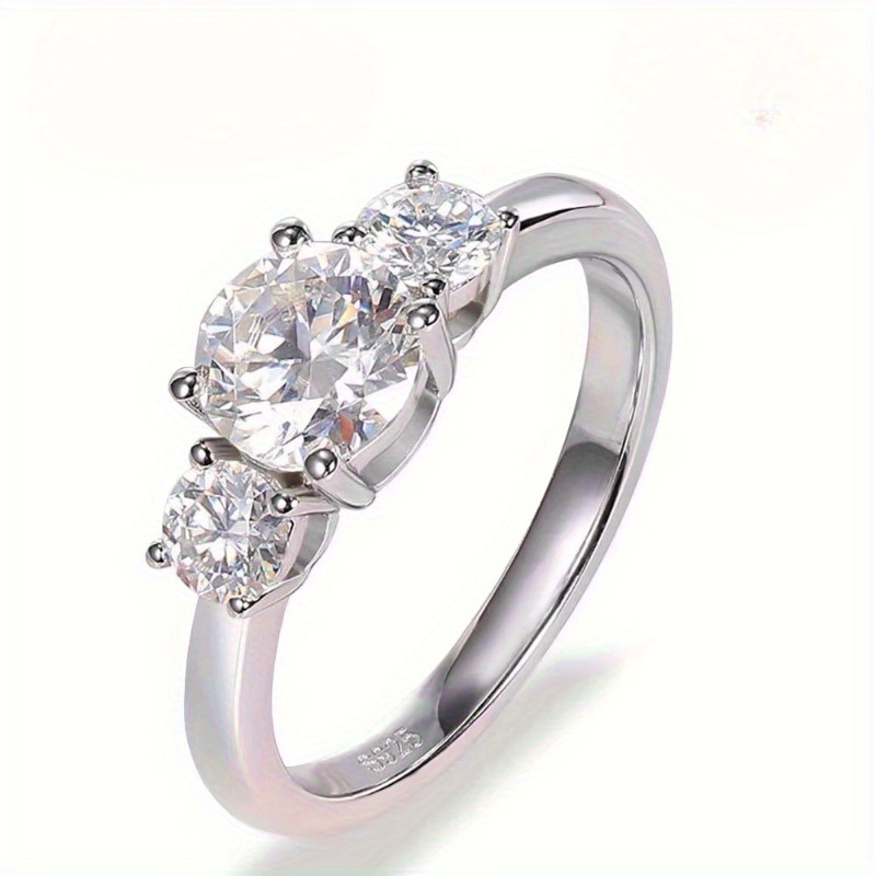 Women's 925 Sterling Silver Synthetic Zirconia 3 Stones Ring